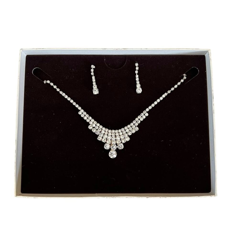 Trends rhinestone necklace and earrings set wedding prom dance formal black tie